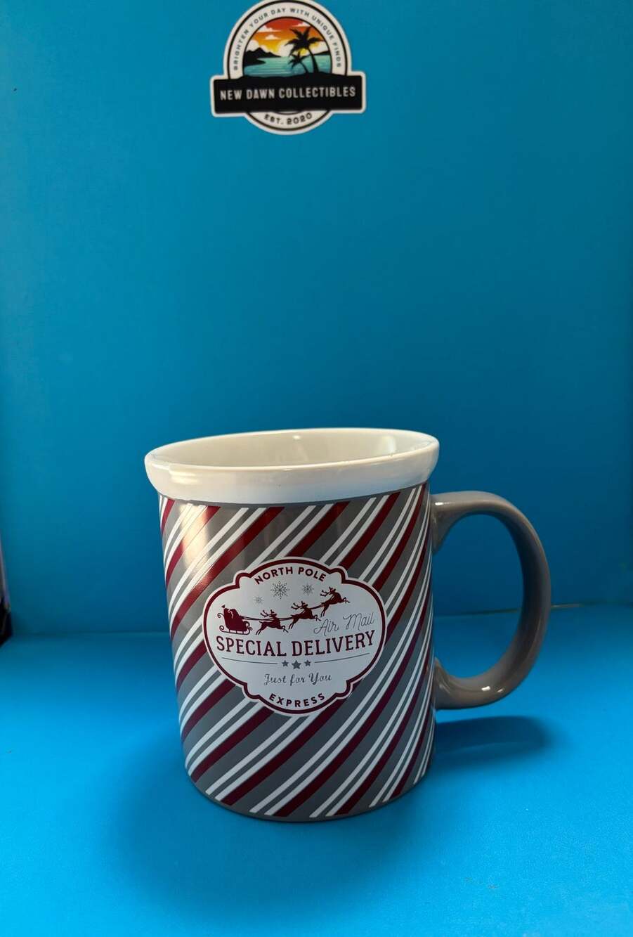 Design Pac Christmas Mug North Pole Special Delivery Coffee Cup Striped Ceramic